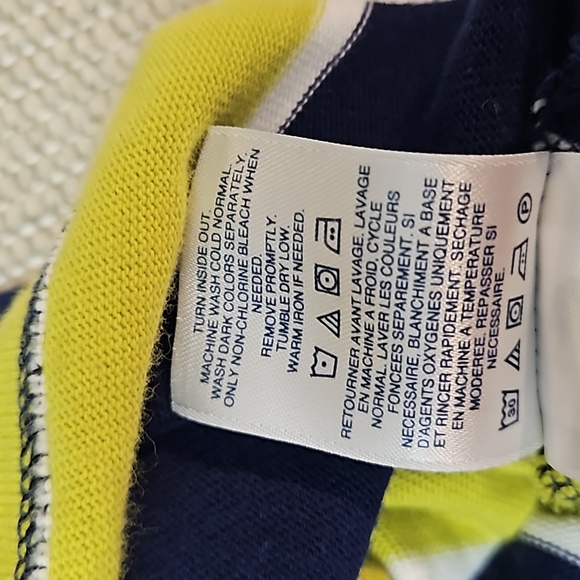 Land's End Rugby Shirt Boys Size 10-12 Blue Yellow- Green Stripes - Picture 6 of 8